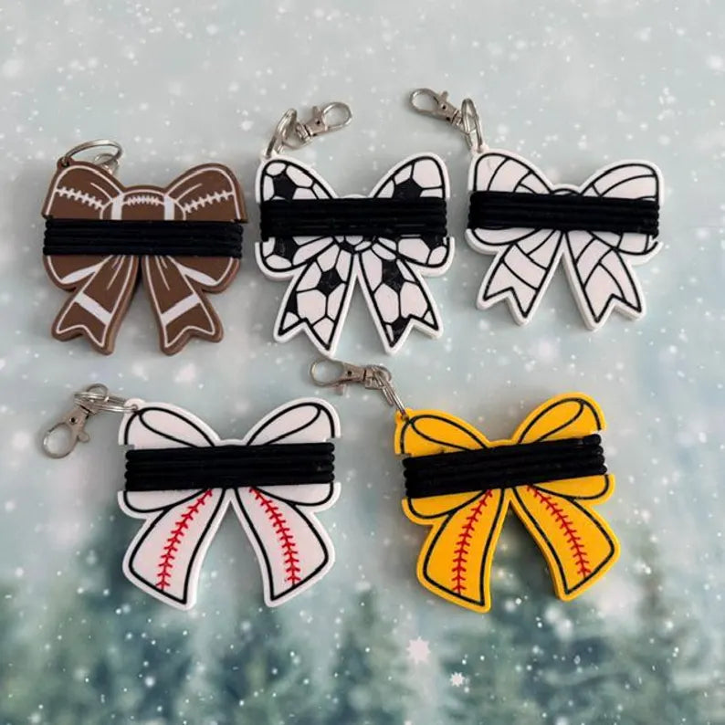 3D Printed Sports Bow Hair Tie Holder Keychain/Bag Tags 🎀🏆