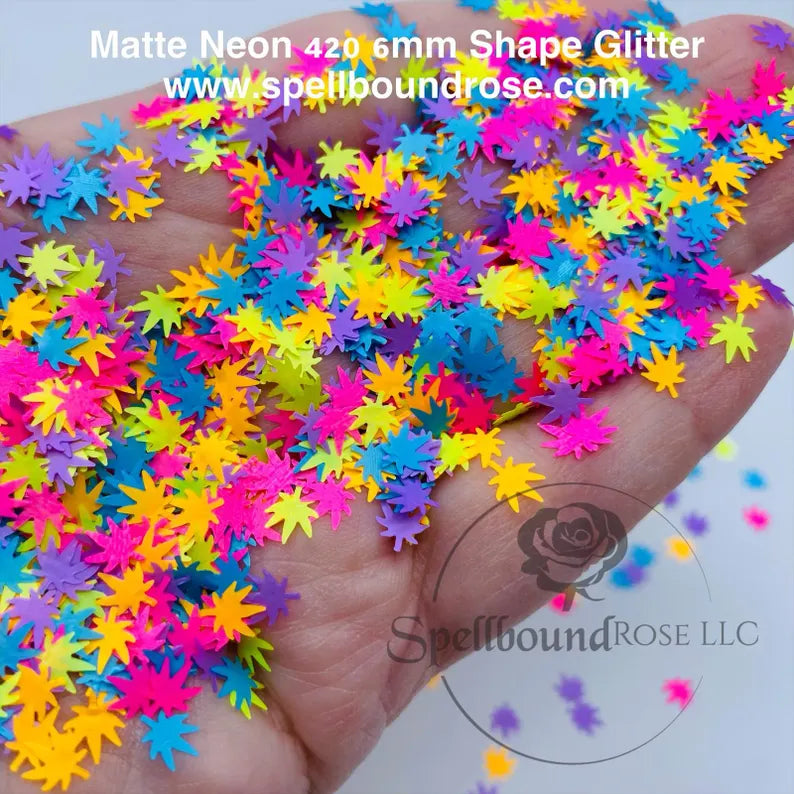 420 Glitter- Matte Neon Weed-Shaped Confetti Glitter (0.5 oz)