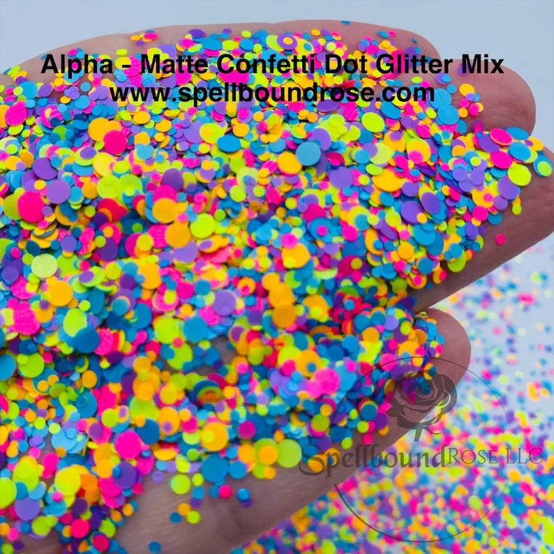 Alpha Glitter – Neon Matte Confetti Dot Mix Glitter (1 oz) *LOW STOCK*