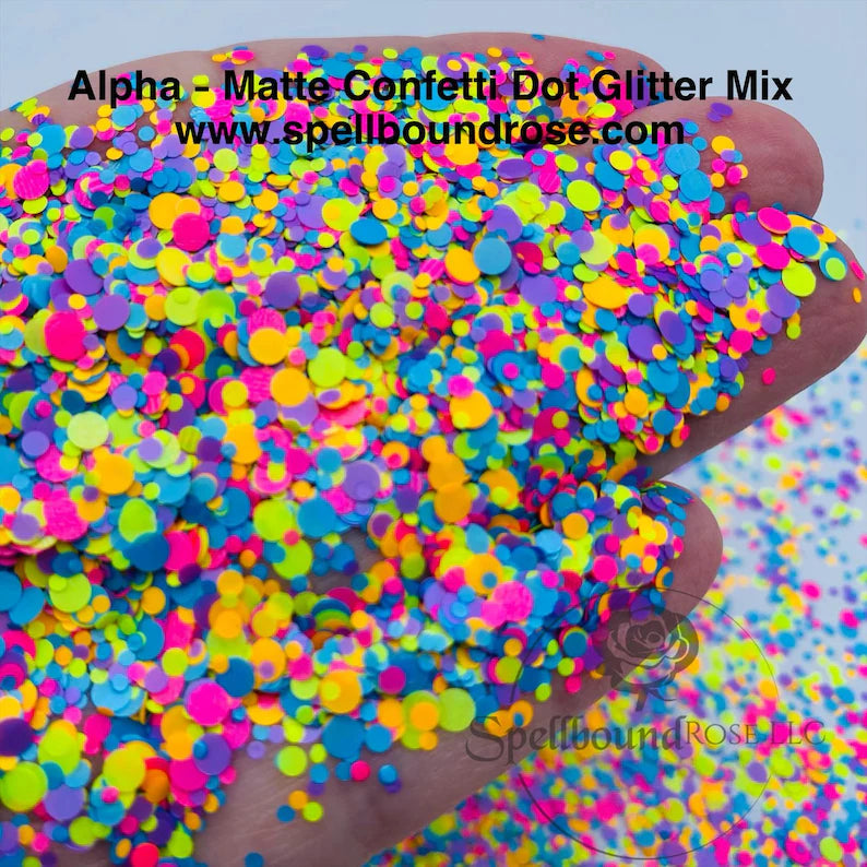 Alpha Glitter – Neon Matte Confetti Dot Mix Glitter (1 oz) *LOW STOCK*