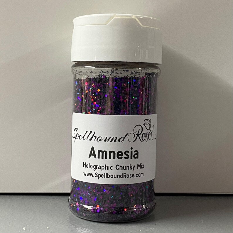 Amnesia Glitter –  Black/Purple/Pink Holographic Chunky Mix Glitter (2 oz)