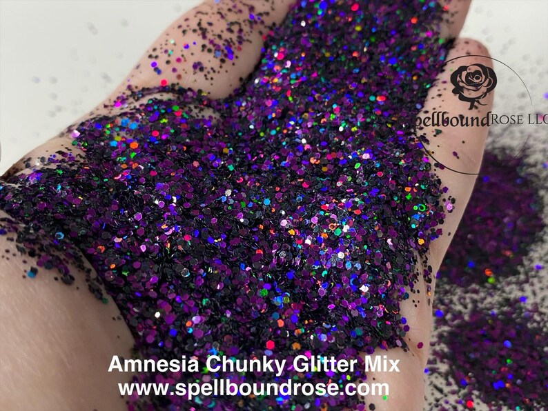 Amnesia Glitter –  Black/Purple/Pink Holographic Chunky Mix Glitter (2 oz)