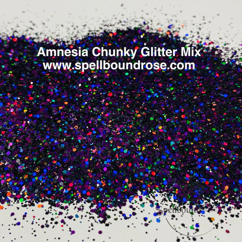 Amnesia Glitter –  Black/Purple/Pink Holographic Chunky Mix Glitter (2 oz)