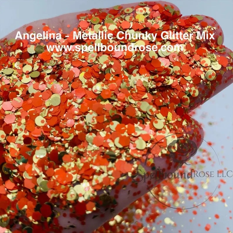 Angelina Glitter – Pumpkin Champagne Metallic Chunky Mix Glitter (2 oz)