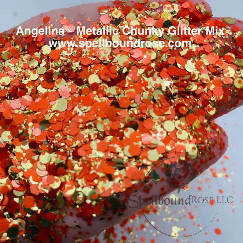 Angelina Glitter – Pumpkin Champagne Metallic Chunky Mix Glitter (2 oz)