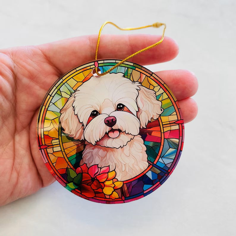 Bichon Frise Faux Stained Glass Badge Reel | Dog Lover ID Holder 🐶✨