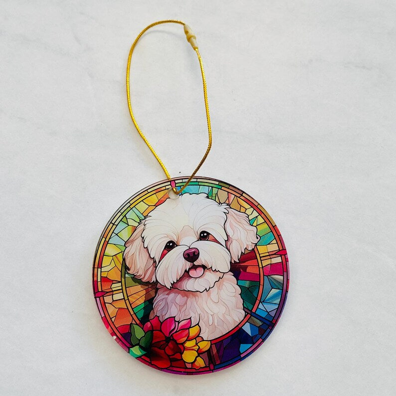 Bichon Frise Faux Stained Glass Badge Reel | Dog Lover ID Holder 🐶✨
