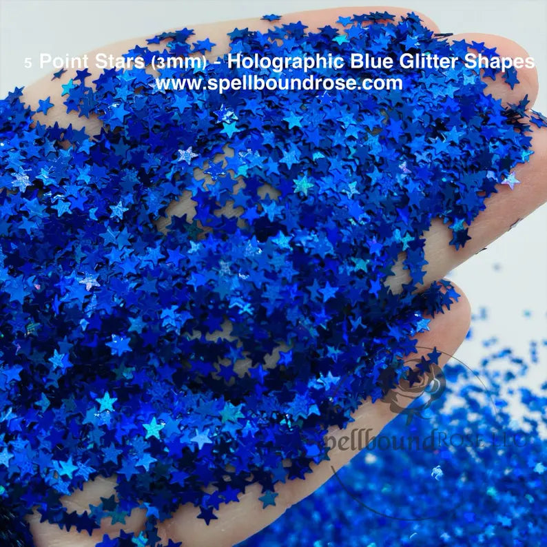 5 Point Stars Glitter- Blue Holographic Star-Shaped Confetti Glitter (1 oz)