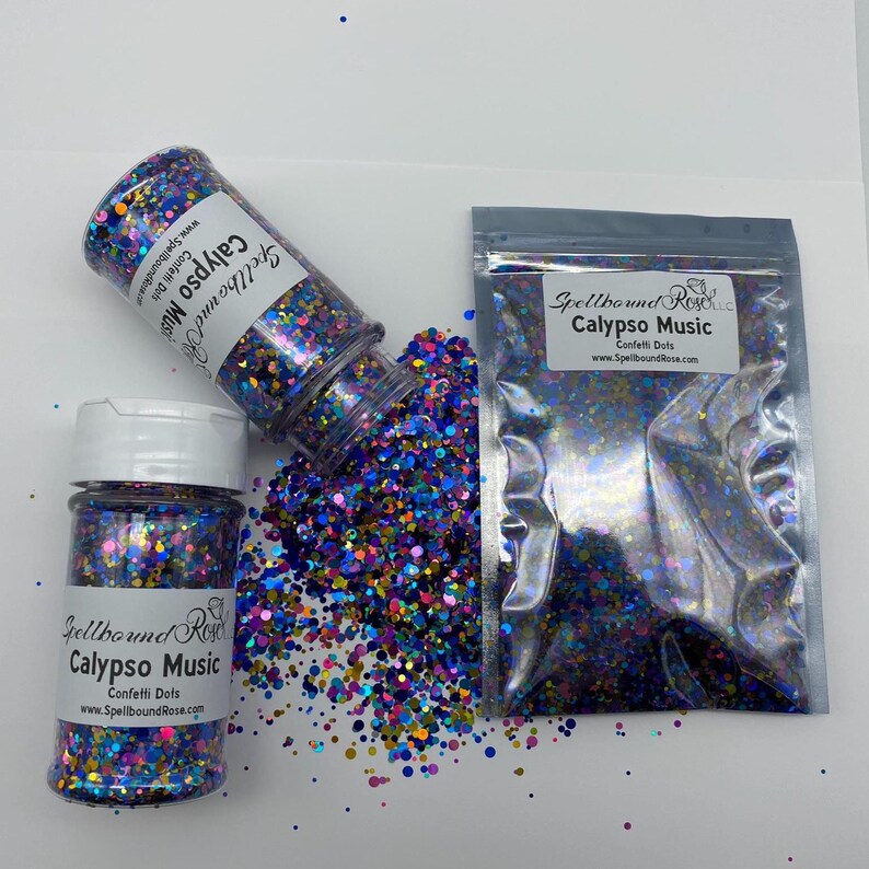 Calypso Music Glitter – Purple/Teal/Gold Confetti Dot Mix Glitter (2 oz) *LOW STOCK*