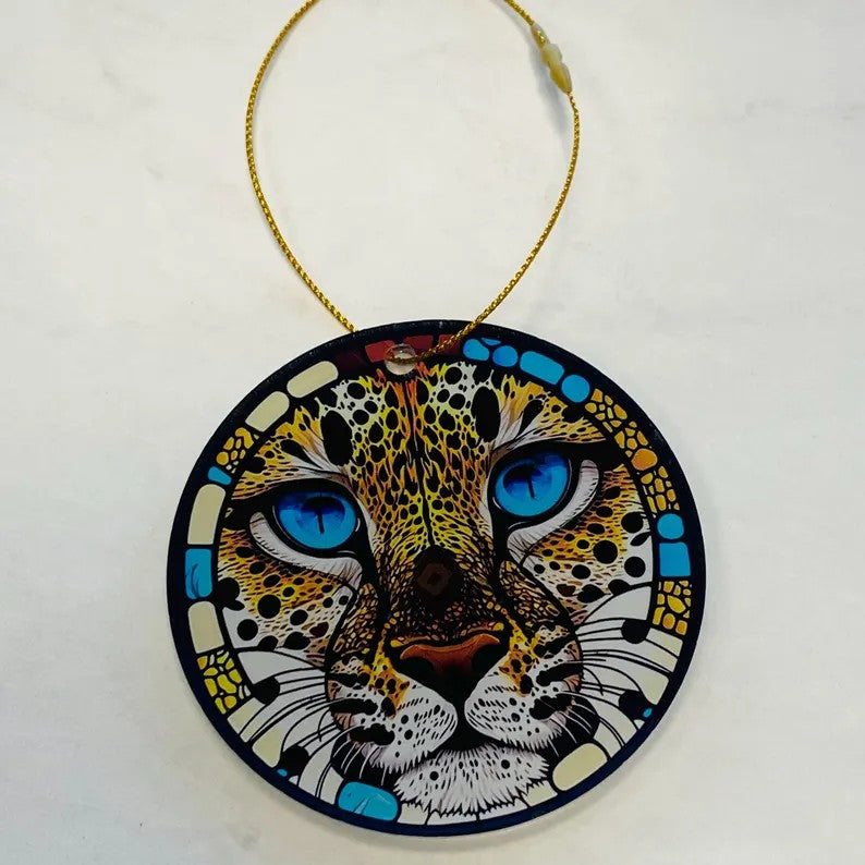 Cheetah Faux Stained Glass Ornament – Vibrant Wildlife Art Keepsake