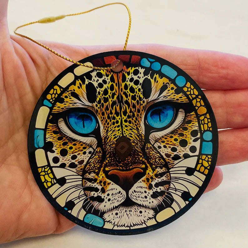 Cheetah Faux Stained Glass Ornament – Vibrant Wildlife Art Keepsake