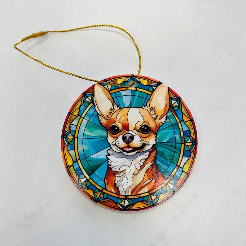 Chihuahua Ornament –  Faux Stained Glass Ornament - Vibrant Dog Lover Keepsake