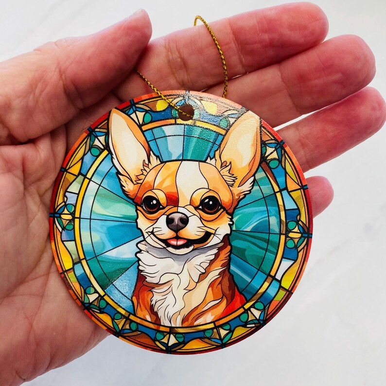 Chihuahua Ornament –  Faux Stained Glass Ornament - Vibrant Dog Lover Keepsake