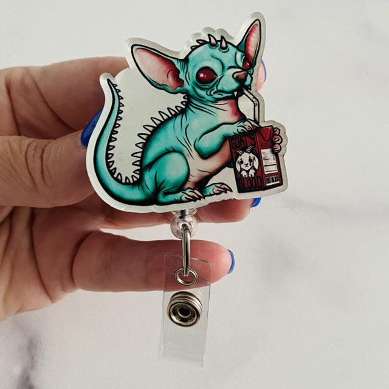 Gothic Chupacabra Badge Reel – Spooky-Cute Cryptid Retractable ID Holder