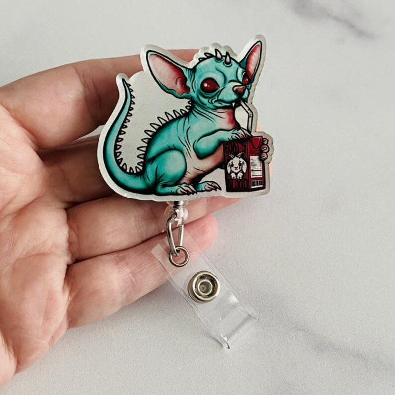 Gothic Chupacabra Badge Reel – Spooky-Cute Cryptid Retractable ID Holder