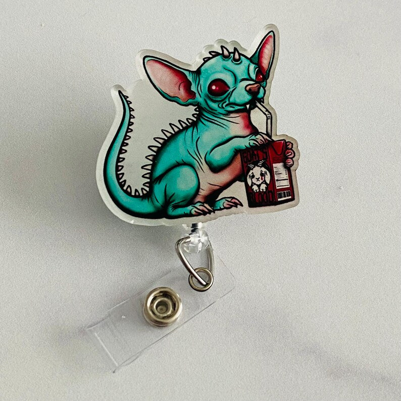 Gothic Chupacabra Badge Reel – Spooky-Cute Cryptid Retractable ID Holder