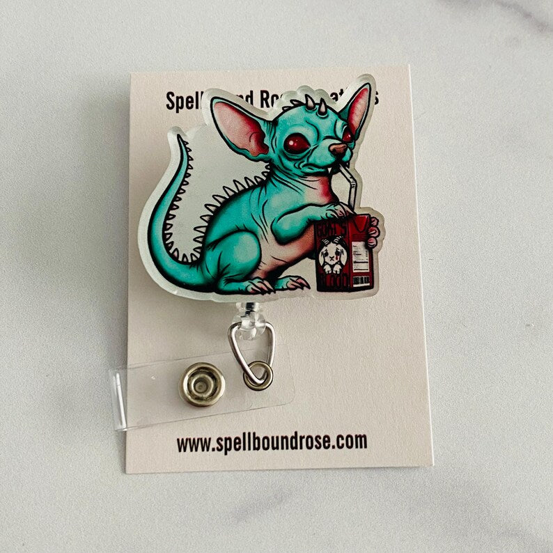 Gothic Chupacabra Badge Reel – Spooky-Cute Cryptid Retractable ID Holder