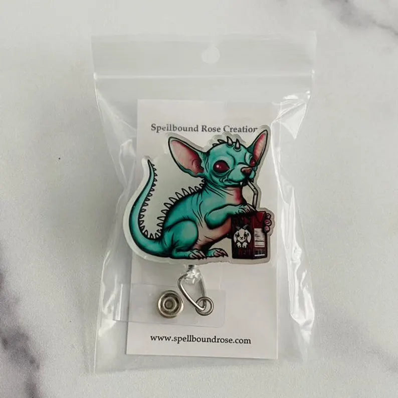 Gothic Chupacabra Badge Reel – Spooky-Cute Cryptid Retractable ID Holder