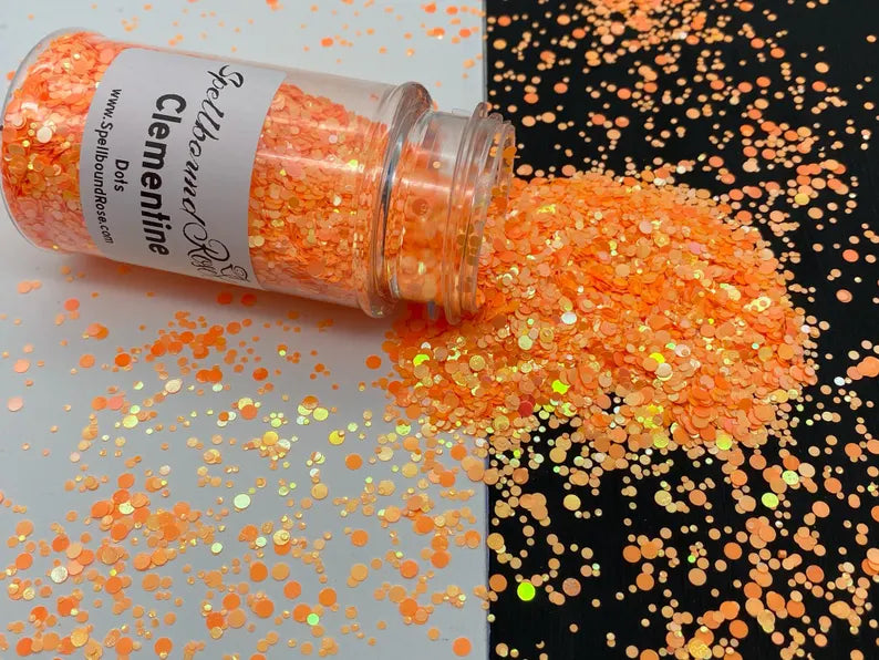 Clementine Glitter – Neon Orange Iridescent Confetti Dot Mix Glitter (2 oz)