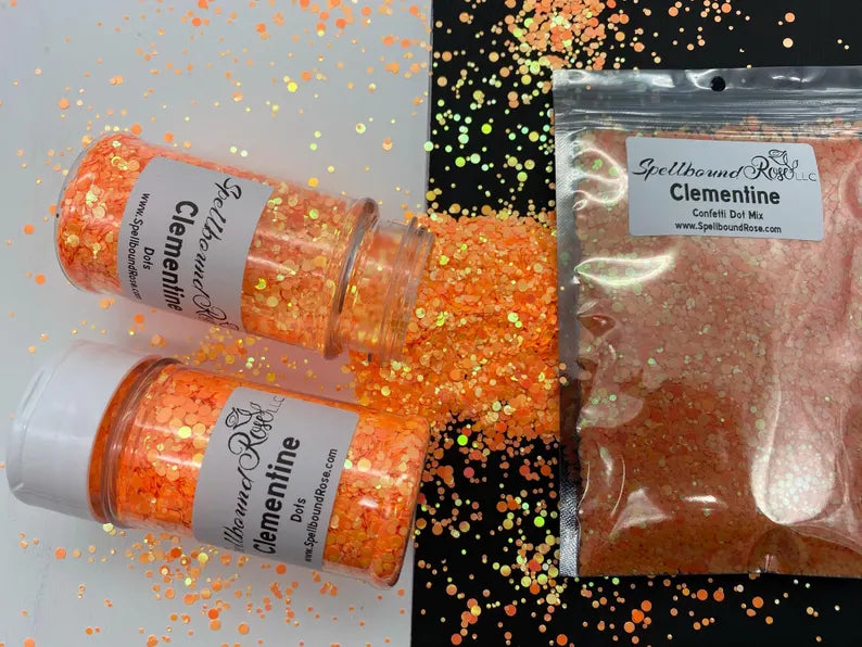 Clementine Glitter – Neon Orange Iridescent Confetti Dot Mix Glitter (2 oz)