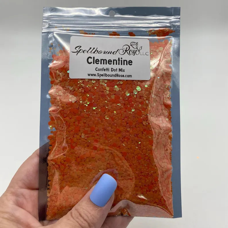 Clementine Glitter – Neon Orange Iridescent Confetti Dot Mix Glitter (2 oz)