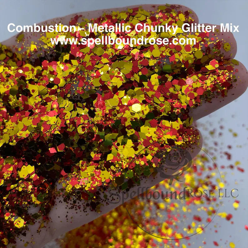 Combustion Glitter –  Gold & Red Chunky Mix Glitter (2 oz)