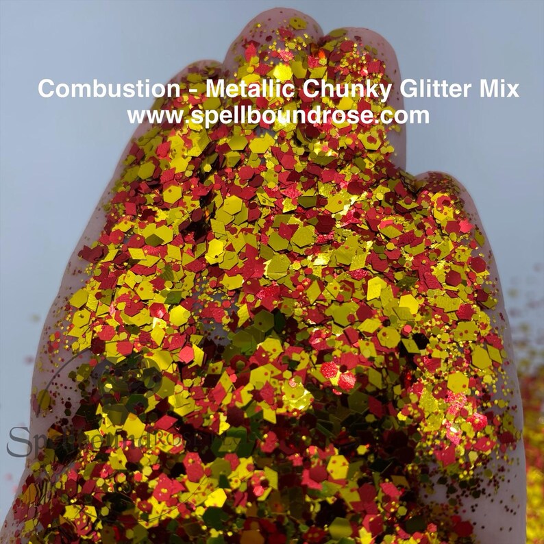 Combustion Glitter –  Gold & Red Chunky Mix Glitter (2 oz)