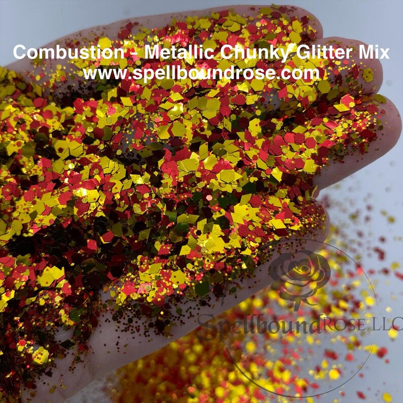 Combustion Glitter –  Gold & Red Chunky Mix Glitter (2 oz)