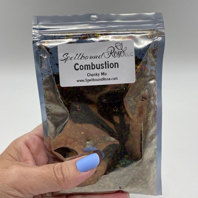 Combustion Glitter –  Gold & Red Chunky Mix Glitter (2 oz)