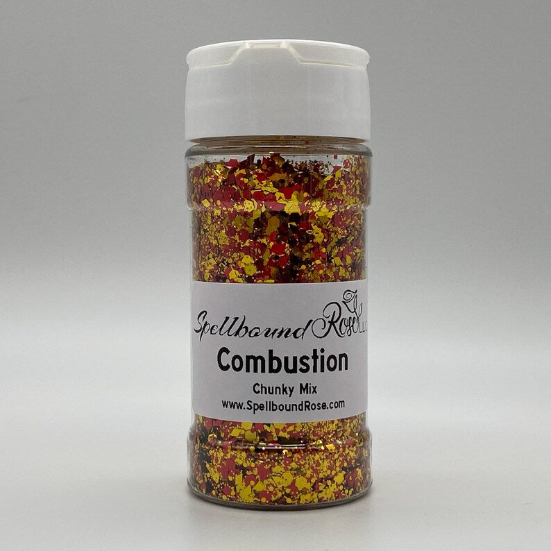 Combustion Glitter –  Gold & Red Chunky Mix Glitter (2 oz)