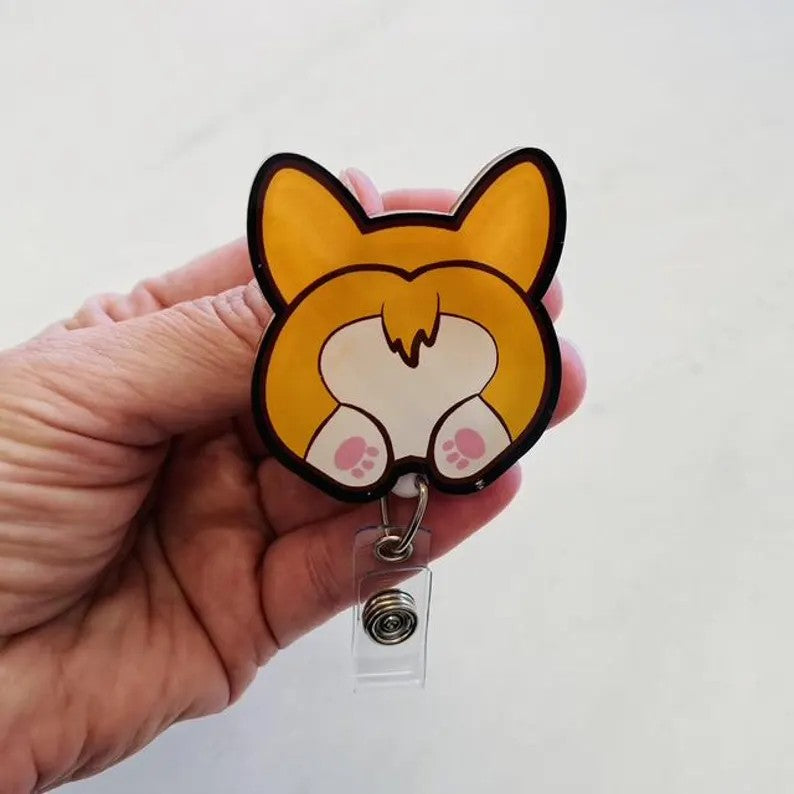 Corgi Butt Badge Reel – Cute & Playful Dog Lover ID Holder