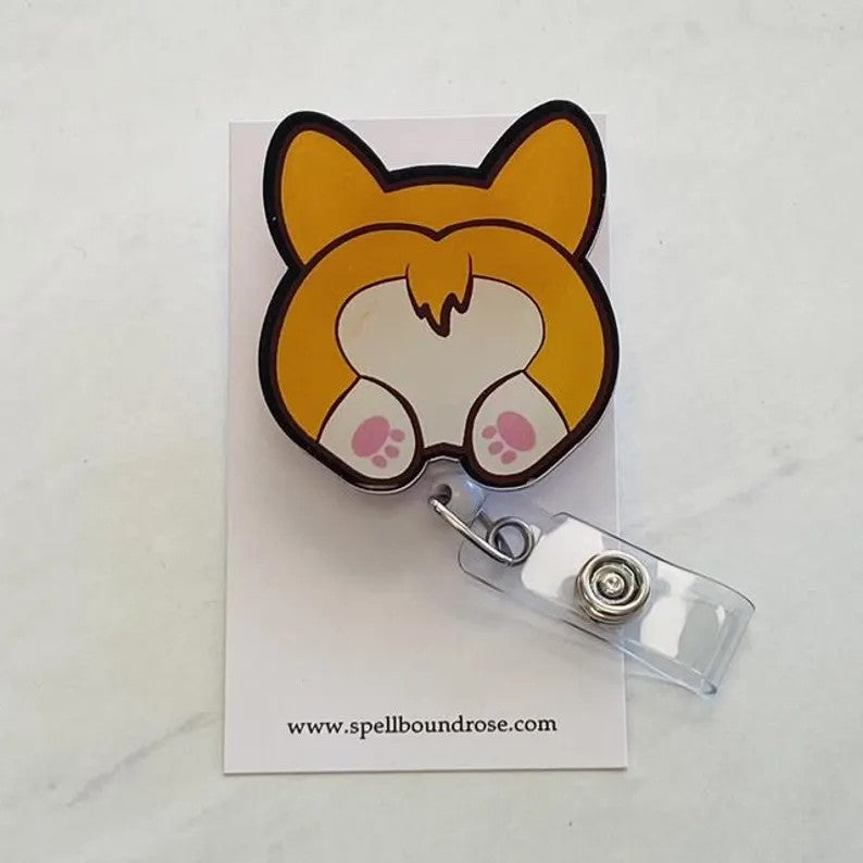 Corgi Butt Badge Reel – Cute & Playful Dog Lover ID Holder