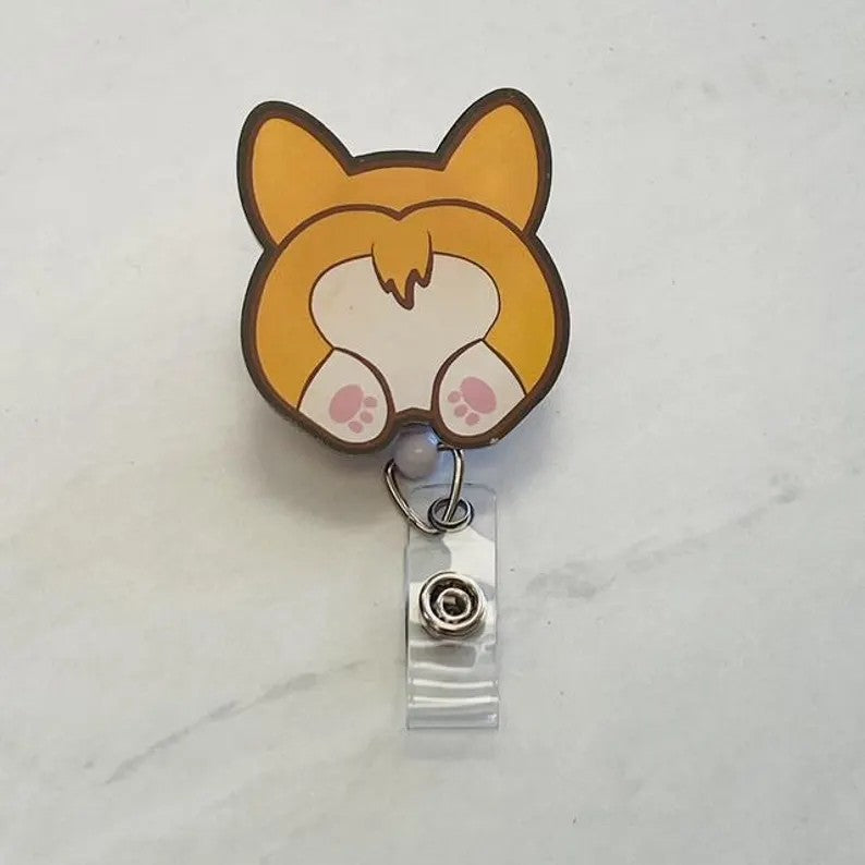 Corgi Butt Badge Reel – Cute & Playful Dog Lover ID Holder