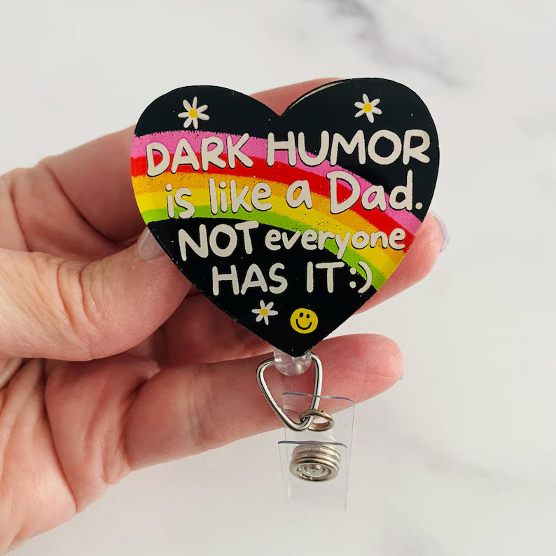 Dark Humor Heart Badge Reel – Funny Sarcastic Retractable ID Holder