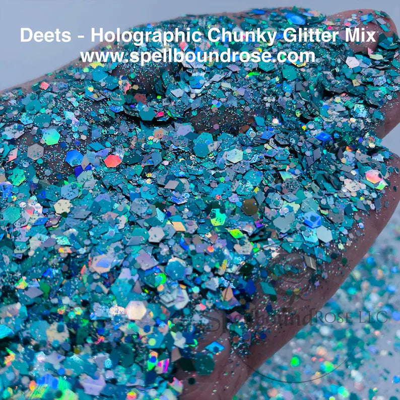 Deets Glitter – Teal Holographic Chunky Mix Glitter (2 oz)