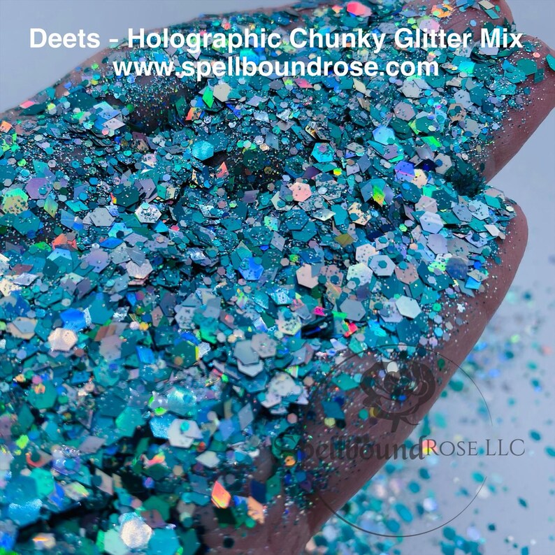 Deets Glitter – Teal Holographic Chunky Mix Glitter (2 oz)