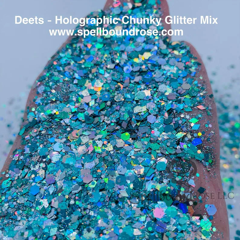 Deets Glitter – Teal Holographic Chunky Mix Glitter (2 oz)