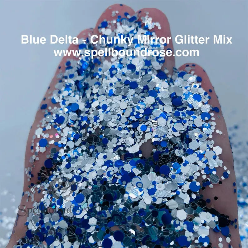 Blue Delta Glitter –  Blue & Silver Mirror Chunky Mix Glitter (2 oz)