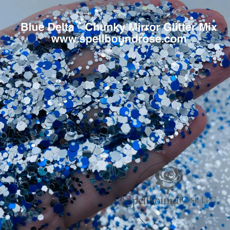 Blue Delta Glitter –  Blue & Silver Mirror Chunky Mix Glitter (2 oz)