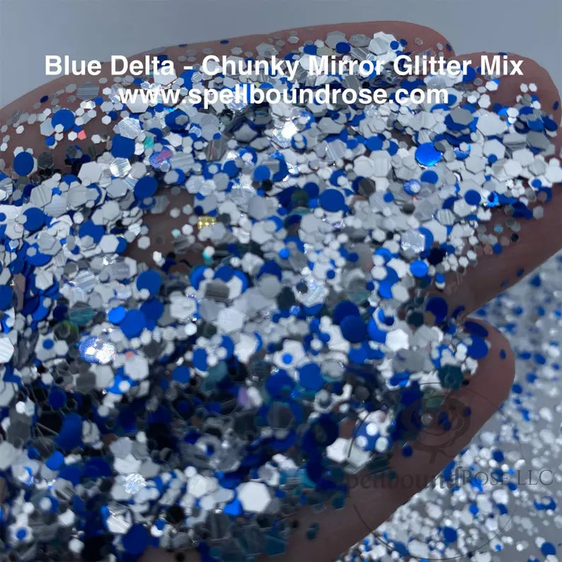 Blue Delta Glitter –  Blue & Silver Mirror Chunky Mix Glitter (2 oz)