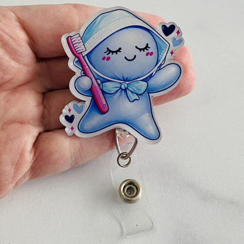 Cute Dental Hygiene Glove People Badge Reel – Toothbrush Character ID Holder