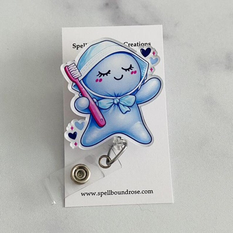 Cute Dental Hygiene Glove People Badge Reel – Toothbrush Character ID Holder