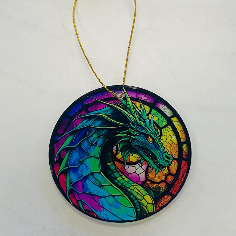 Dragon Faux Stained Glass Ornament – Fantasy Art Keepsake