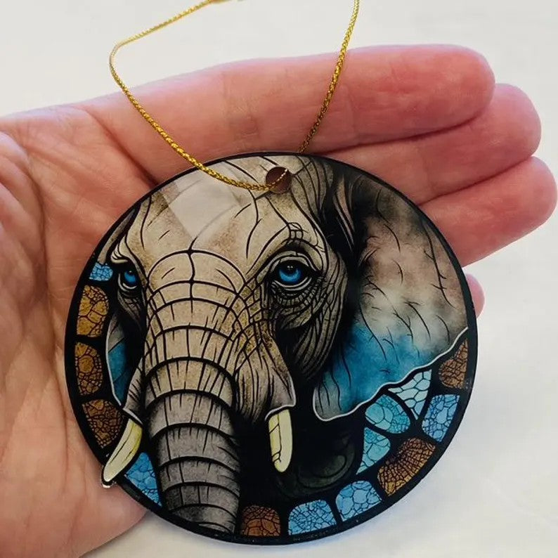Elephant Faux Stained Glass Ornament – Majestic Wildlife Keepsake