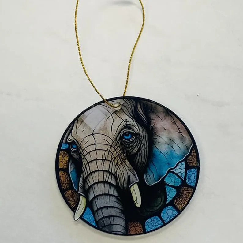 Elephant Faux Stained Glass Ornament – Majestic Wildlife Keepsake