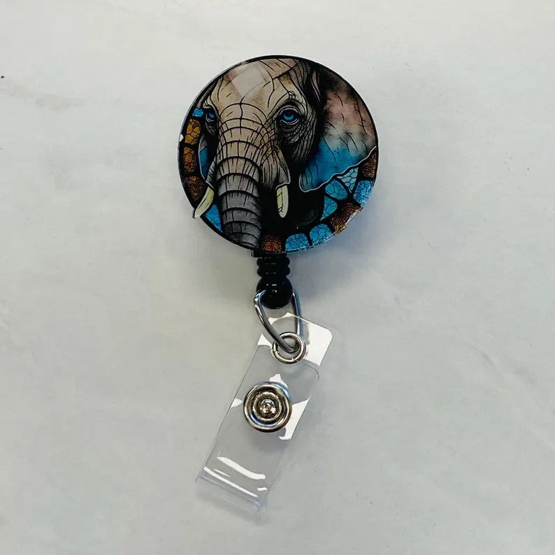 Elephant Faux Stained Glass Badge Reel – Wildlife ID Holder