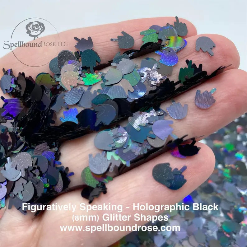Figuratively Speaking Glitter- Black Holographic Middle Finger-Shaped Confetti Glitter (1 oz) *LOW STOCK*