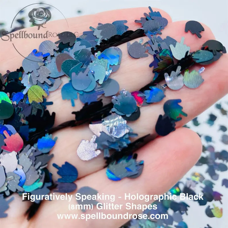 Figuratively Speaking Glitter- Black Holographic Middle Finger-Shaped Confetti Glitter (1 oz) *LOW STOCK*