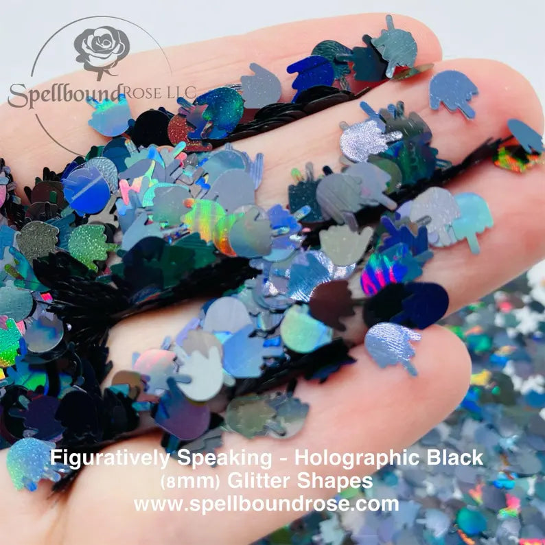Figuratively Speaking Glitter- Black Holographic Middle Finger-Shaped Confetti Glitter (1 oz) *LOW STOCK*
