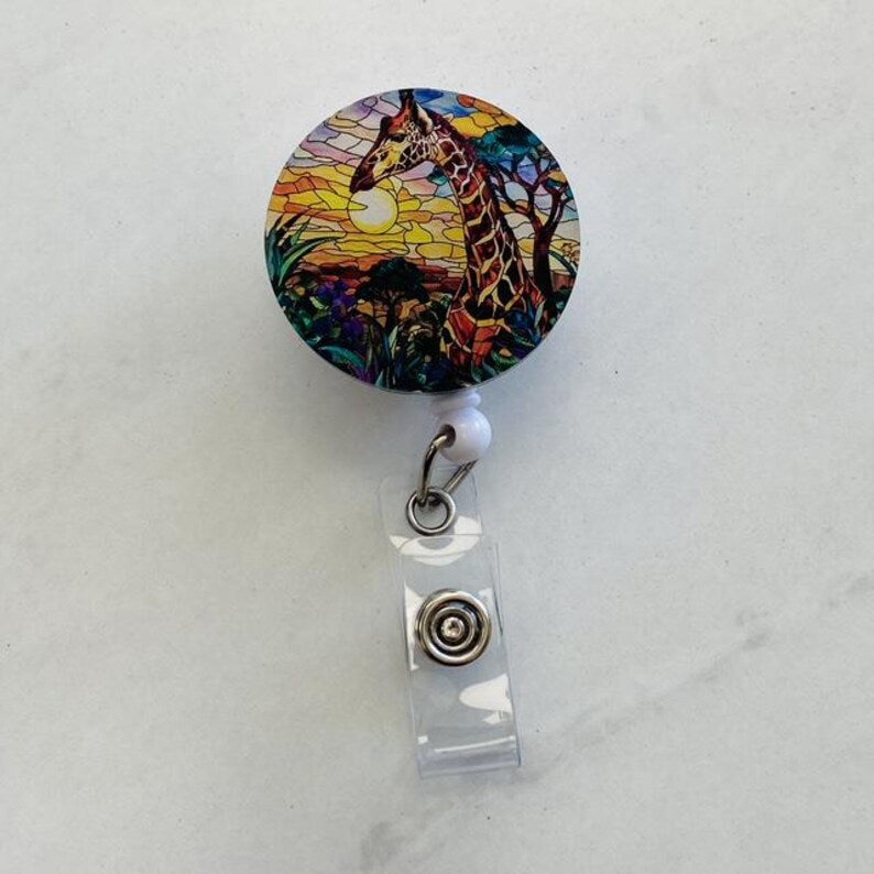 Giraffe Faux Stained Glass Badge Reel – Safari Wildlife ID Holder